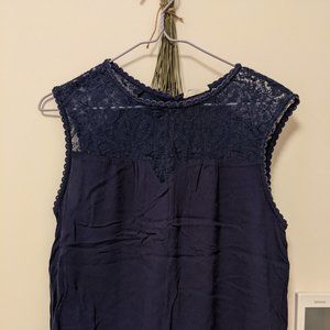Navy Lace Sleeveless Top WIth Back Buttons